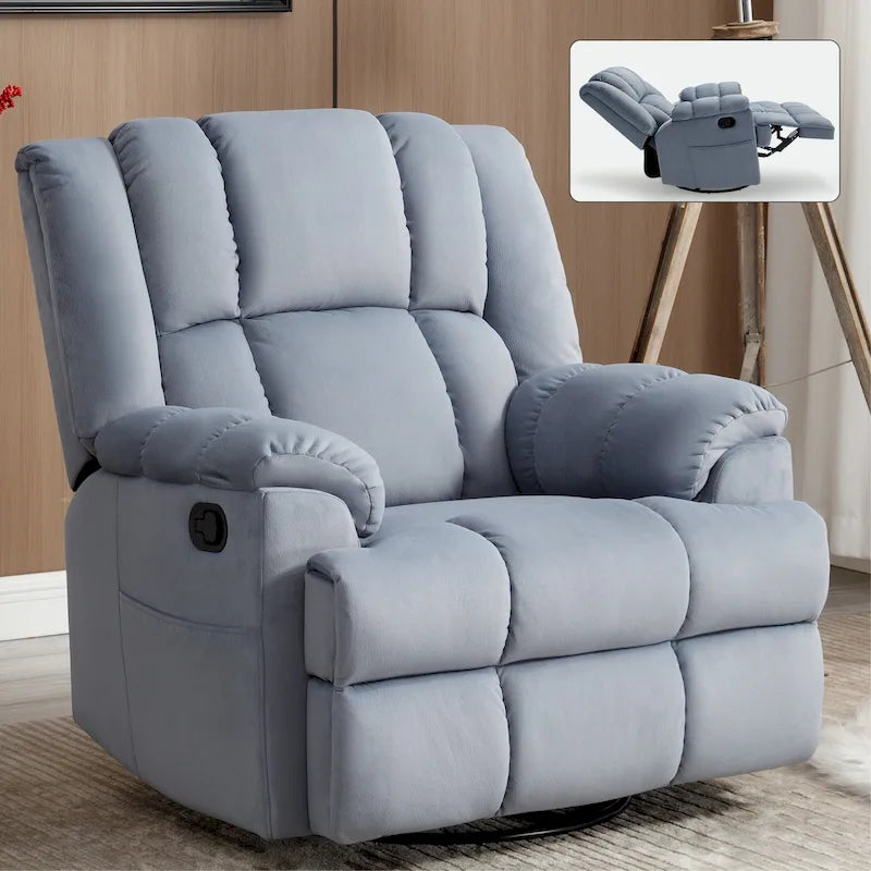 Fauteuil inclinable manuel en tissu avec fonction bascule et pivot pour salon, bleu