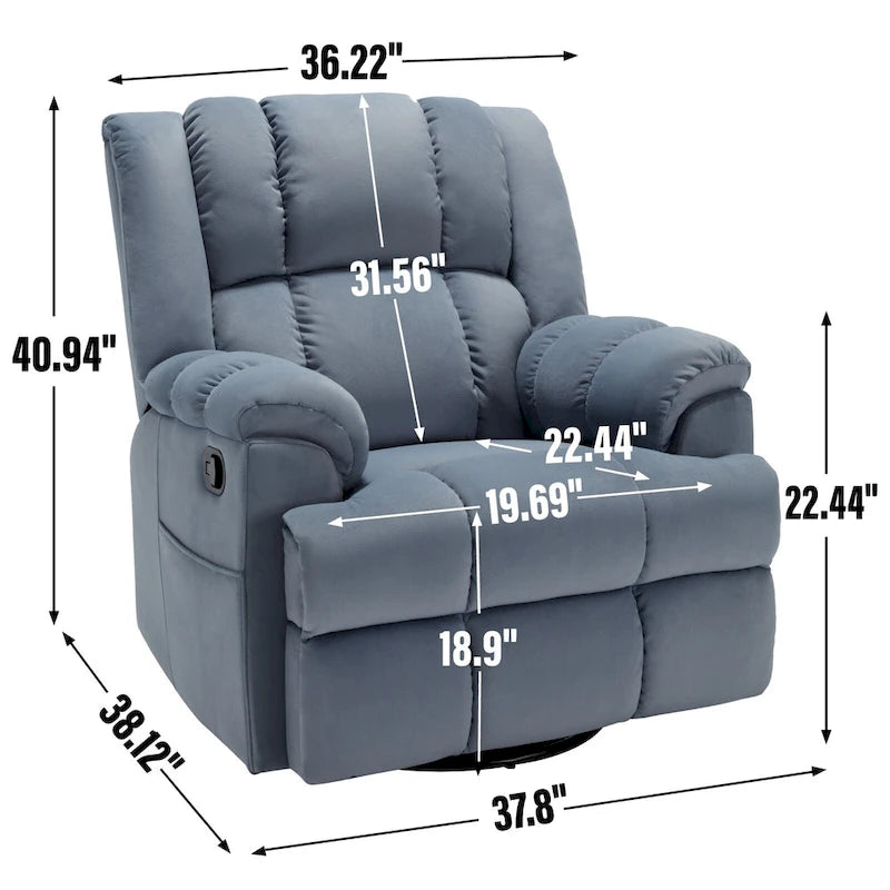 Fauteuil inclinable manuel en tissu avec fonction bascule et pivot pour salon, bleu