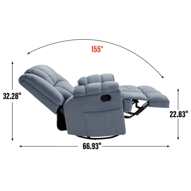 Fauteuil inclinable manuel en tissu avec fonction bascule et pivot pour salon, bleu