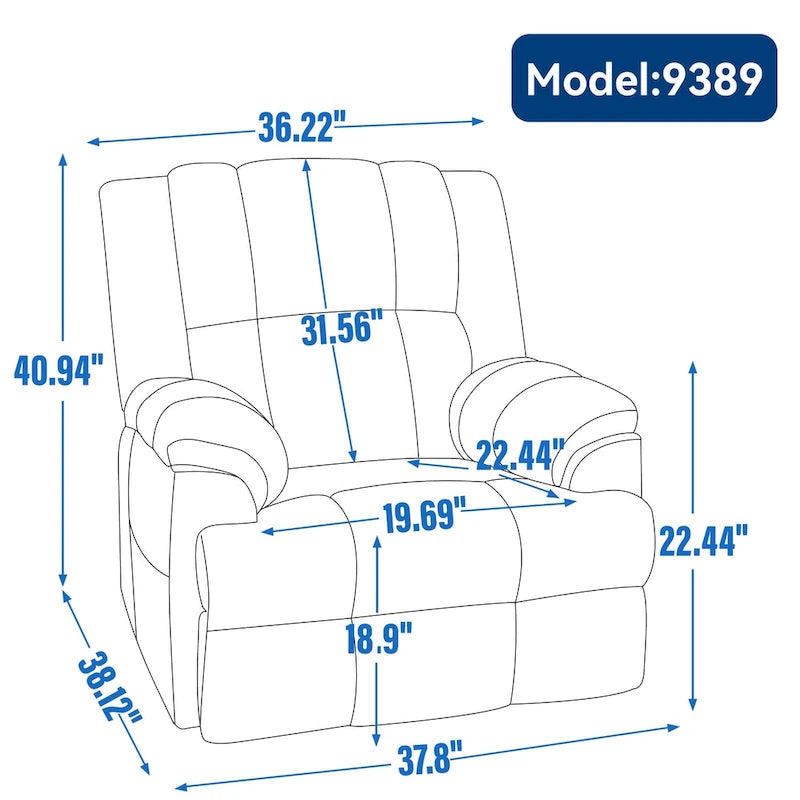 Fauteuil inclinable manuel en tissu avec fonction bascule et pivot pour salon, bleu
