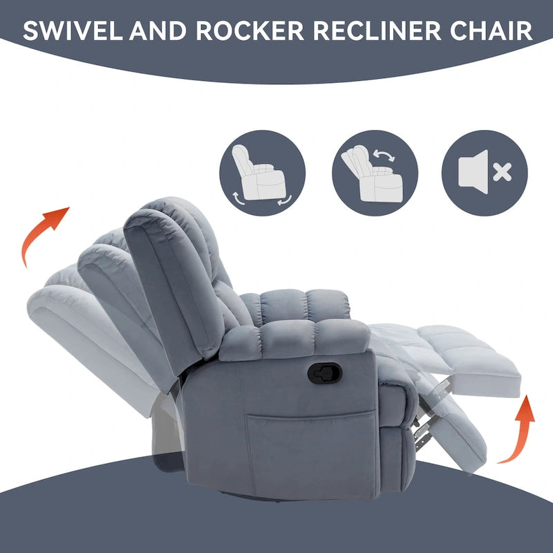 Fauteuil inclinable manuel en tissu avec fonction bascule et pivot pour salon, bleu