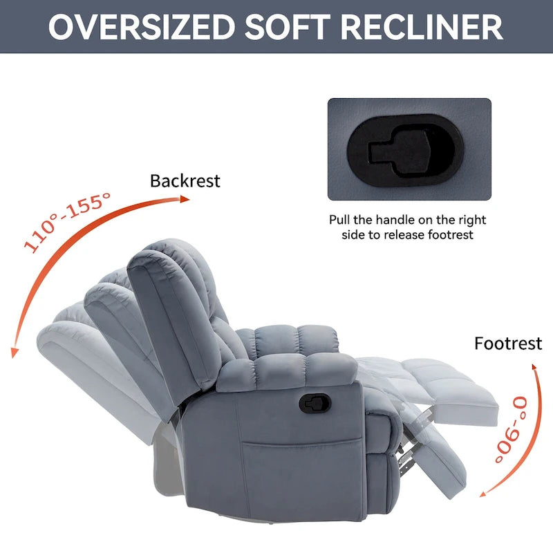 Fauteuil inclinable manuel en tissu avec fonction bascule et pivot pour salon, bleu
