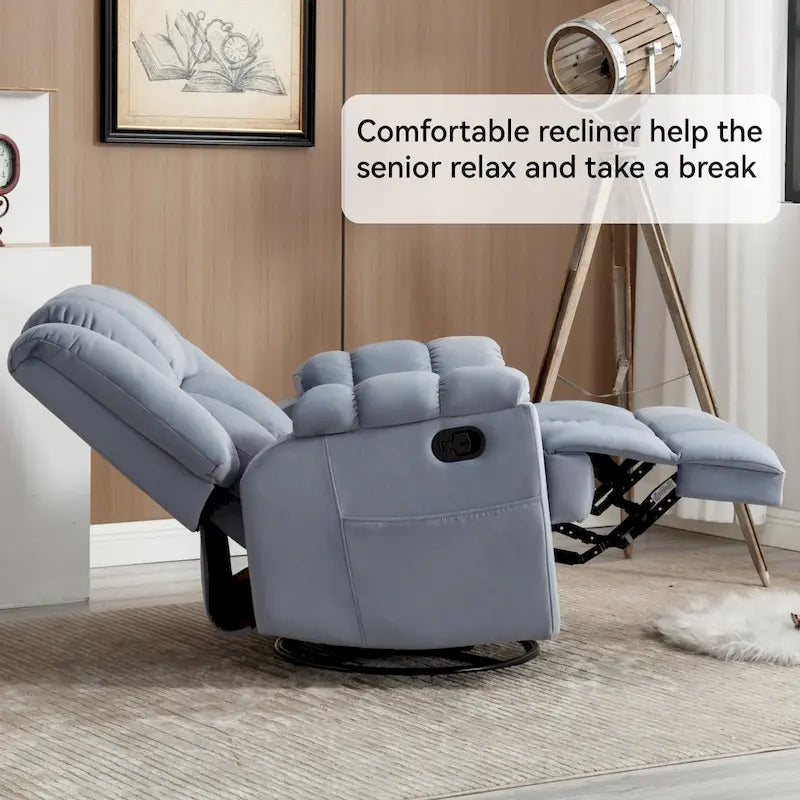 Fauteuil inclinable manuel en tissu avec fonction bascule et pivot pour salon, bleu