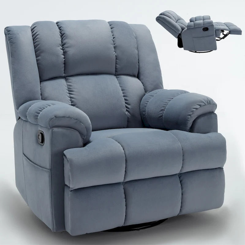 Fauteuil inclinable manuel en tissu avec fonction bascule et pivot pour salon, bleu