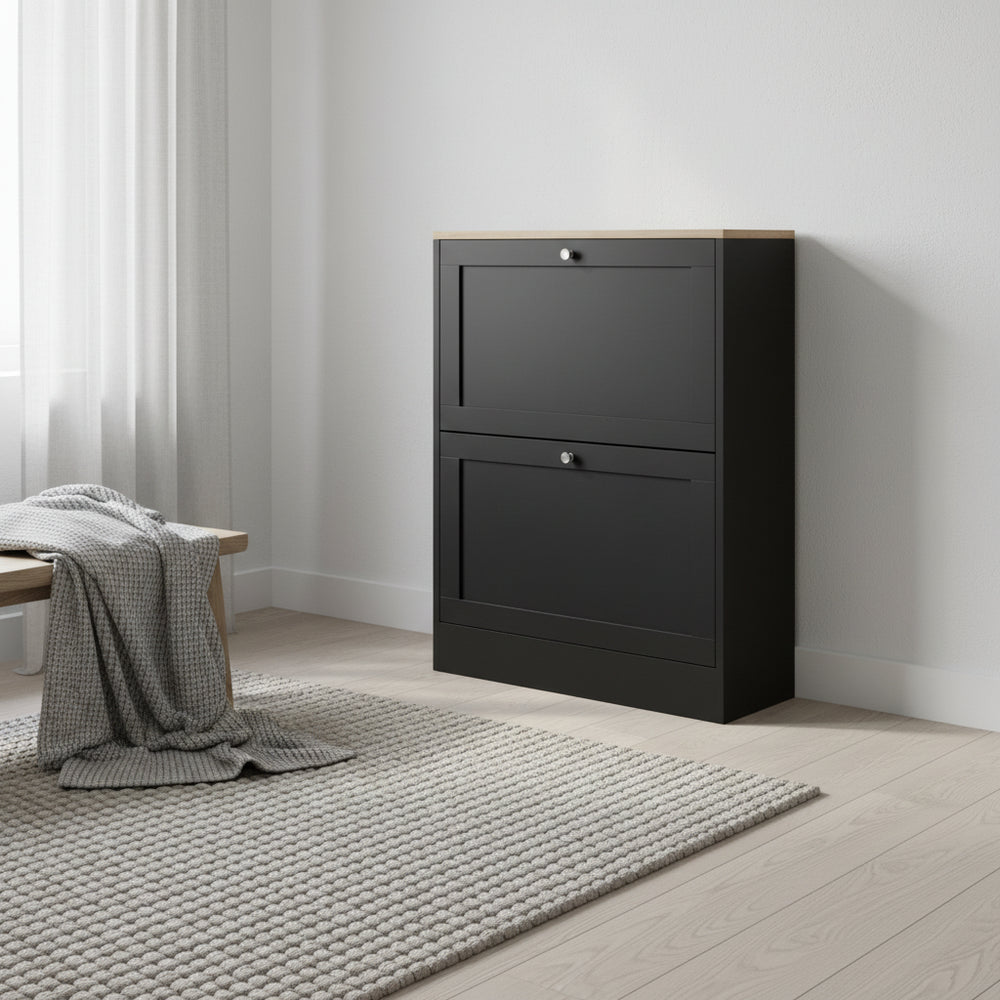 Slim Shoe Cabinet for Entryway, Hidden Shoe Storage Cabinet with 2 Flip Drawers and Adjustable Shelves for 12 Pairs of Shoes