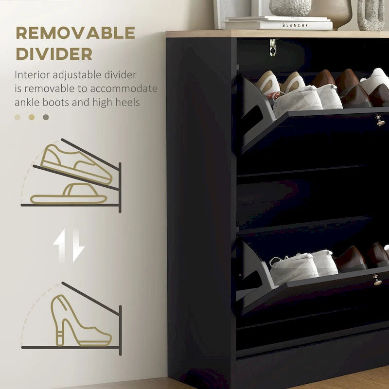 Meuble à chaussures fin pour entrée, meuble de rangement à chaussures dissimulé avec 2 tiroirs basculants et étagères réglables pour 12 paires de chaussures