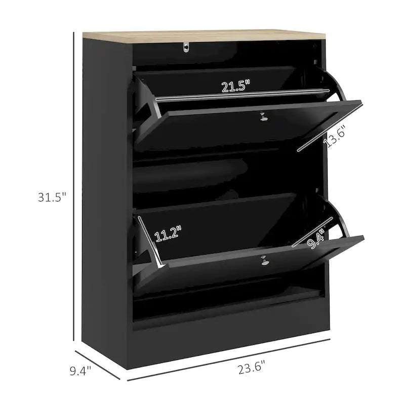 Meuble à chaussures fin pour entrée, meuble de rangement à chaussures dissimulé avec 2 tiroirs basculants et étagères réglables pour 12 paires de chaussures