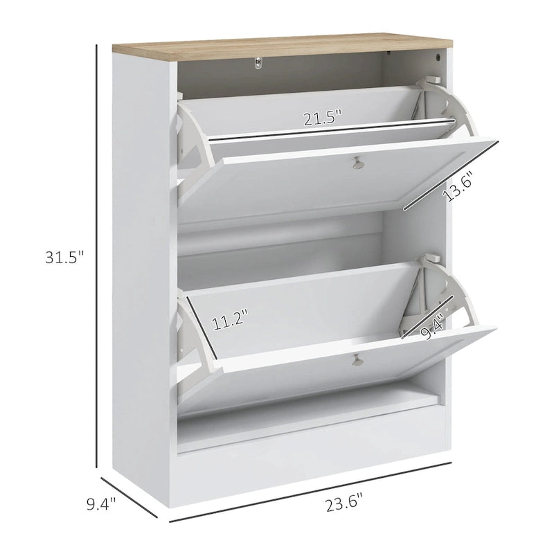 Meuble à chaussures fin pour entrée, meuble de rangement à chaussures dissimulé avec 2 tiroirs basculants et étagères réglables pour 12 paires de chaussures