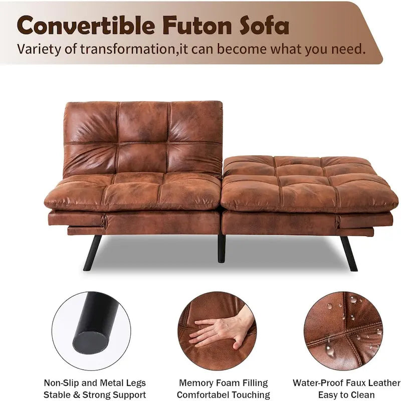 Canapé en simili cuir, causeuse en mousse à mémoire de forme, convertible en lit