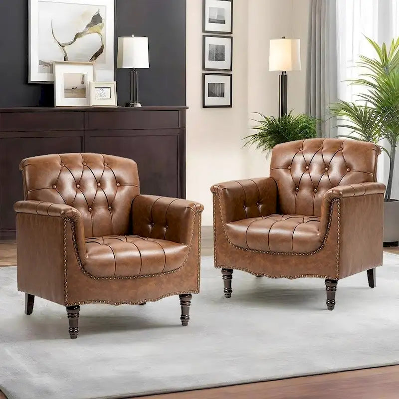 Fauteuil d'appoint capitonné moderne avec clous de tapissier (lot de 2)