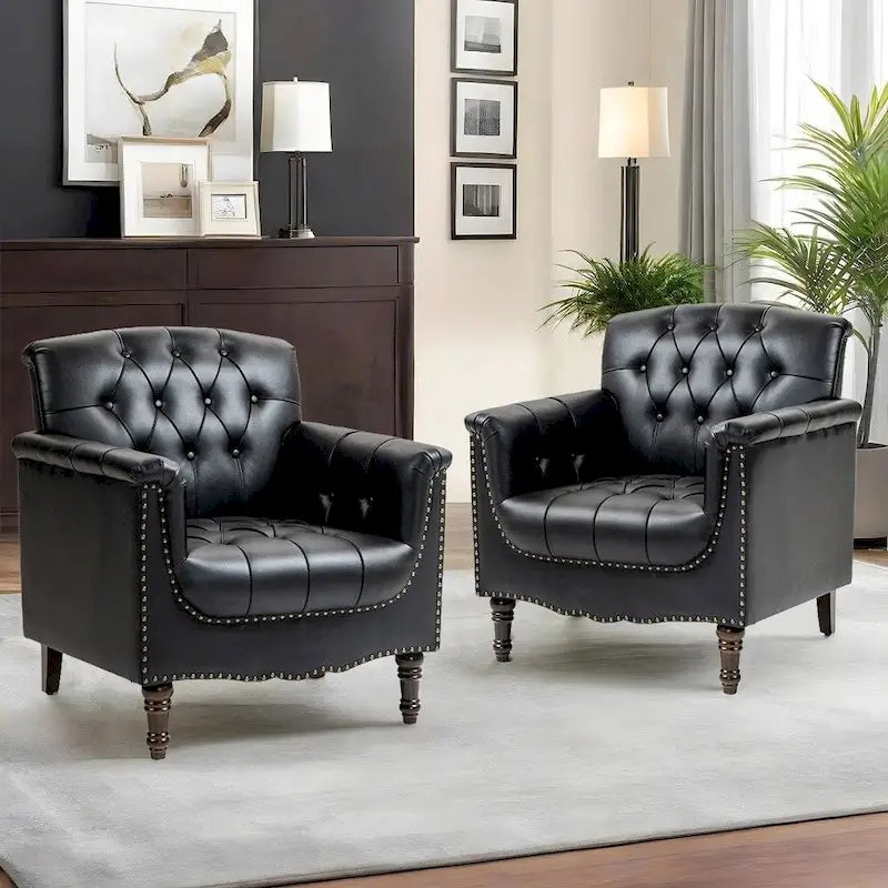 Fauteuil d'appoint capitonné moderne avec clous de tapissier (lot de 2)
