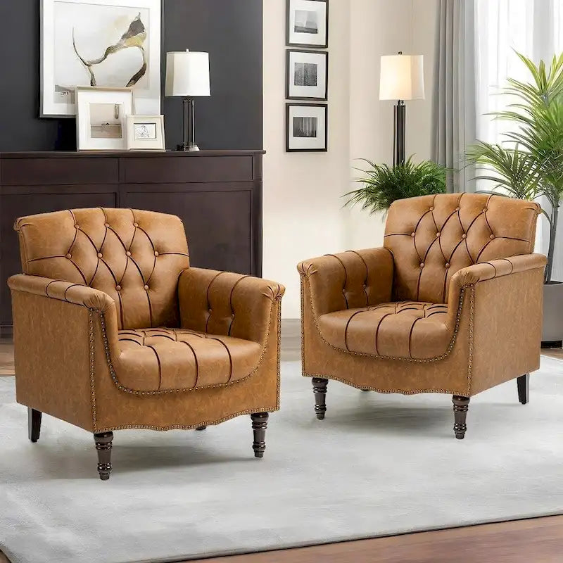 Fauteuil d'appoint capitonné moderne avec clous de tapissier (lot de 2)