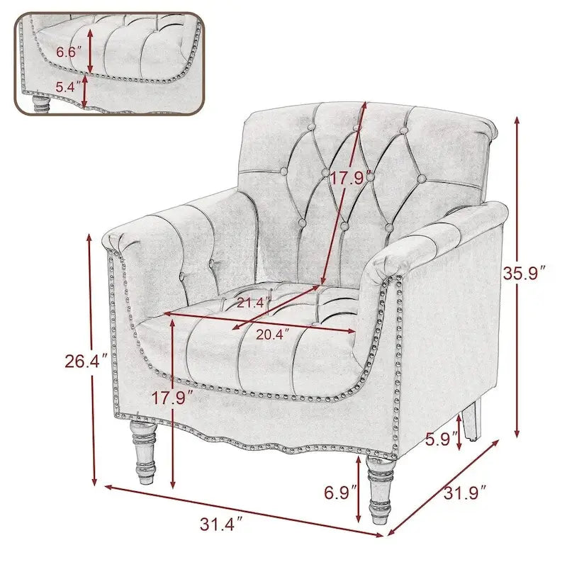 Fauteuil d'appoint capitonné moderne avec clous de tapissier (lot de 2)