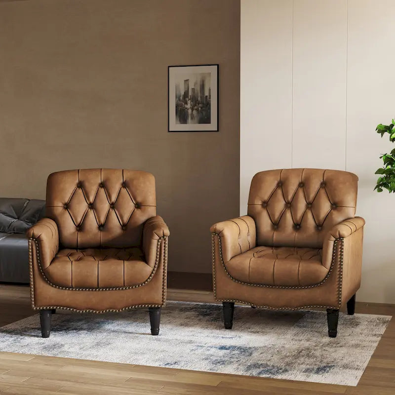 Fauteuil d'appoint capitonné moderne avec clous de tapissier (lot de 2)