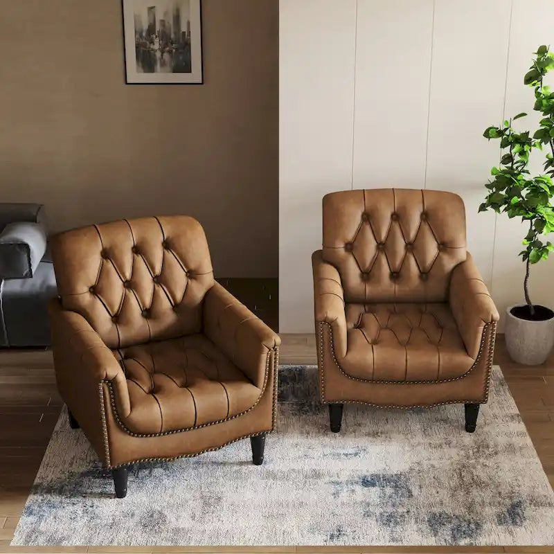 Fauteuil d'appoint capitonné moderne avec clous de tapissier (lot de 2)