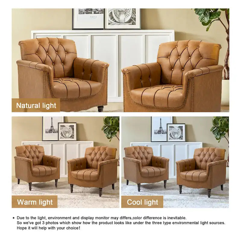Fauteuil d'appoint capitonné moderne avec clous de tapissier (lot de 2)