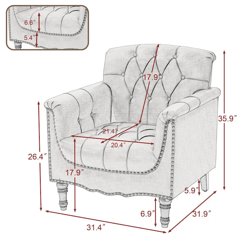 Fauteuil d'appoint capitonné moderne avec clous de tapissier (lot de 2)