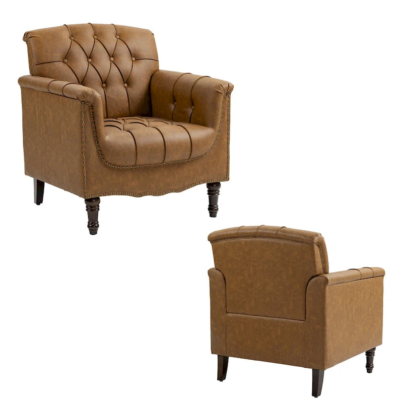 Fauteuil d'appoint capitonné moderne avec clous de tapissier (lot de 2)