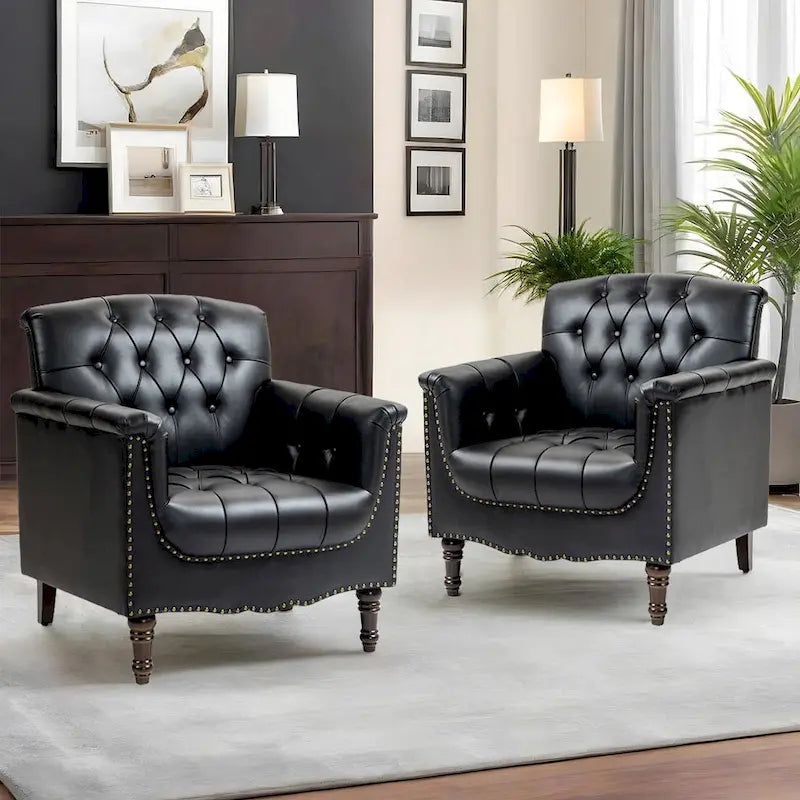 Fauteuil d'appoint capitonné moderne avec clous de tapissier (lot de 2)