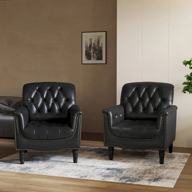 Fauteuil d'appoint capitonné moderne avec clous de tapissier (lot de 2)