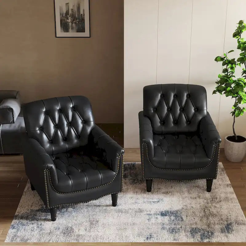 Fauteuil d'appoint capitonné moderne avec clous de tapissier (lot de 2)