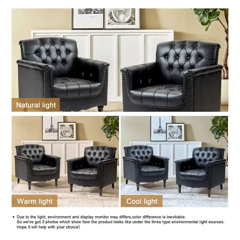 Fauteuil d'appoint capitonné moderne avec clous de tapissier (lot de 2)