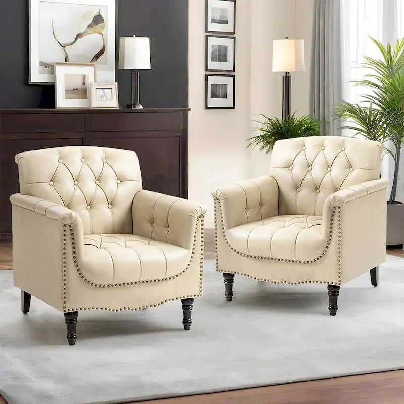 Fauteuil d'appoint capitonné moderne avec clous de tapissier (lot de 2)