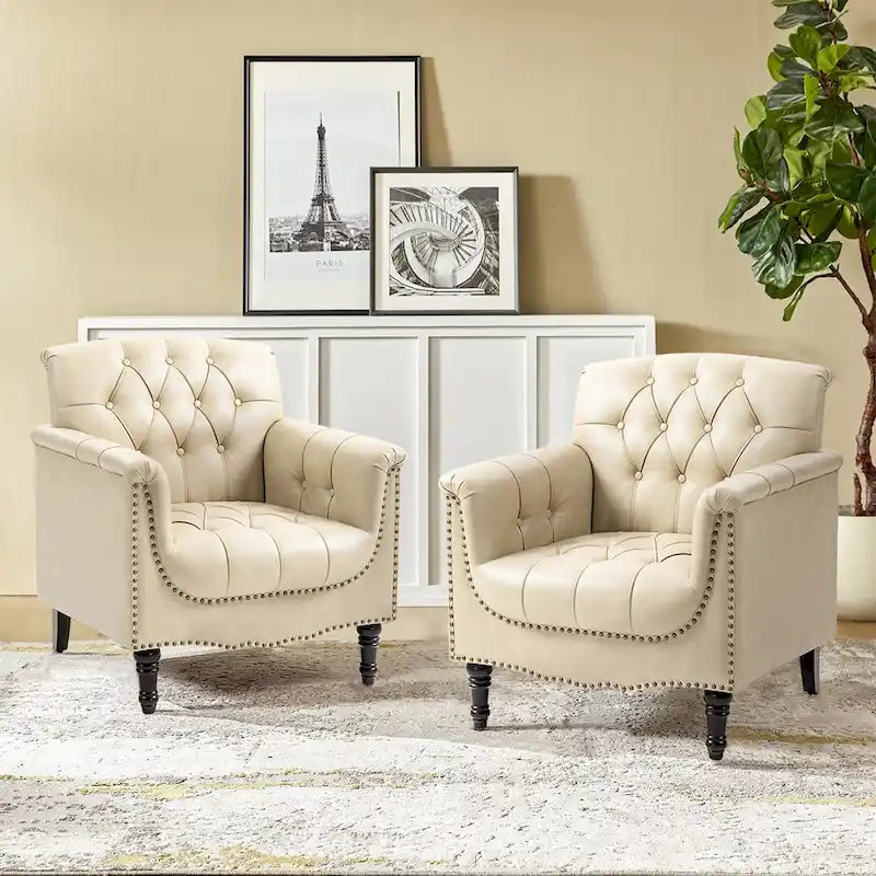 Fauteuil d'appoint capitonné moderne avec clous de tapissier (lot de 2)