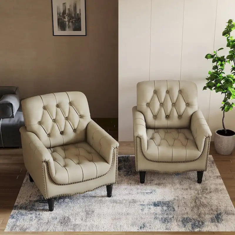 Fauteuil d'appoint capitonné moderne avec clous de tapissier (lot de 2)