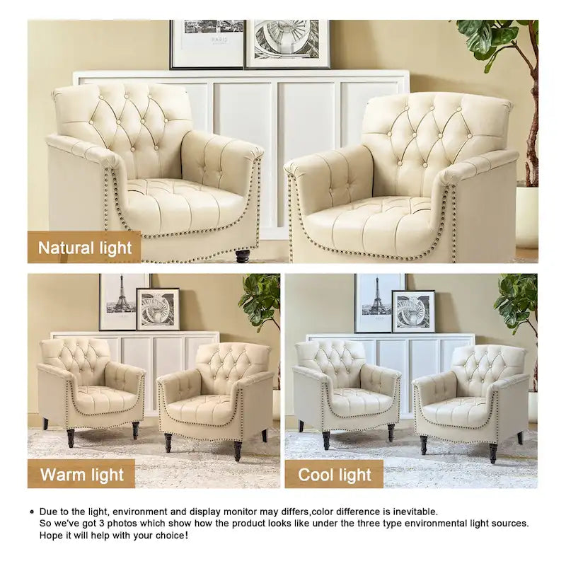 Fauteuil d'appoint capitonné moderne avec clous de tapissier (lot de 2)