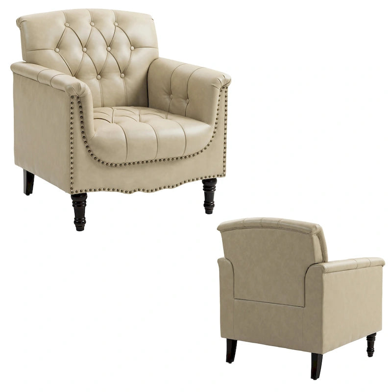 Fauteuil d'appoint capitonné moderne avec clous de tapissier (lot de 2)
