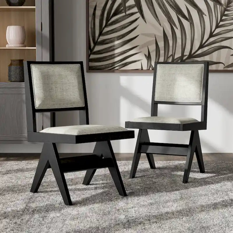 Chaises de salle à manger modernes en tissu rembourré noir (lot de 2)