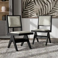 Chaises de salle à manger modernes en tissu rembourré noir (lot de 2)