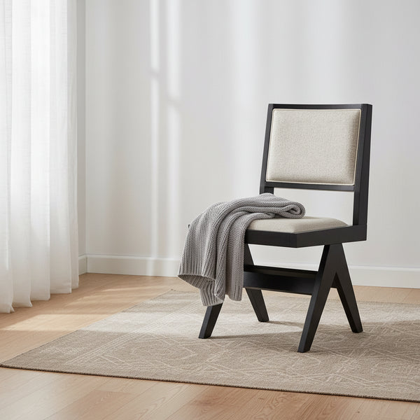 Modern Black Padded Fabric Dining Chairs (Set of 2)