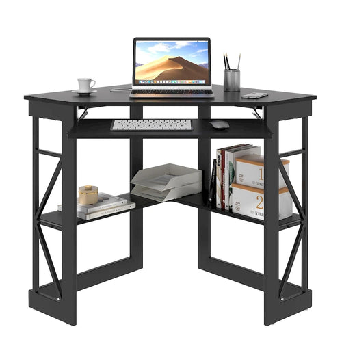 Bureau d'Angle Petit Bureau avec Prises, Table d'Angle pour Petit Espace, Bureau d'Ordinateur avec Ports USB, Bureau Triangle avec Rangement