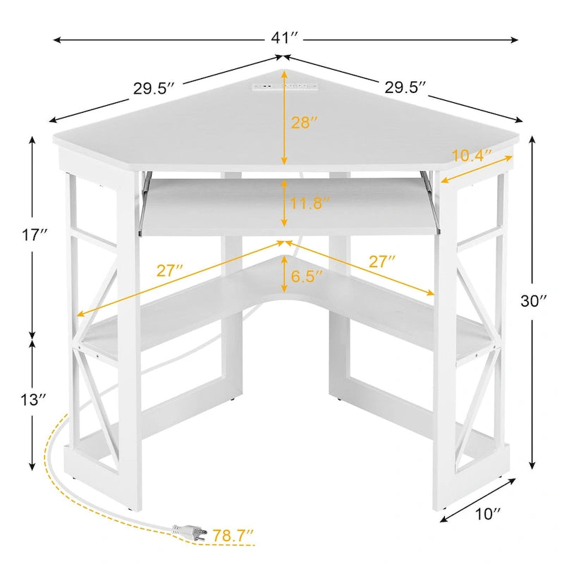 Bureau d'Angle Petit Bureau avec Prises, Table d'Angle pour Petit Espace, Bureau d'Ordinateur avec Ports USB, Bureau Triangle avec Rangement