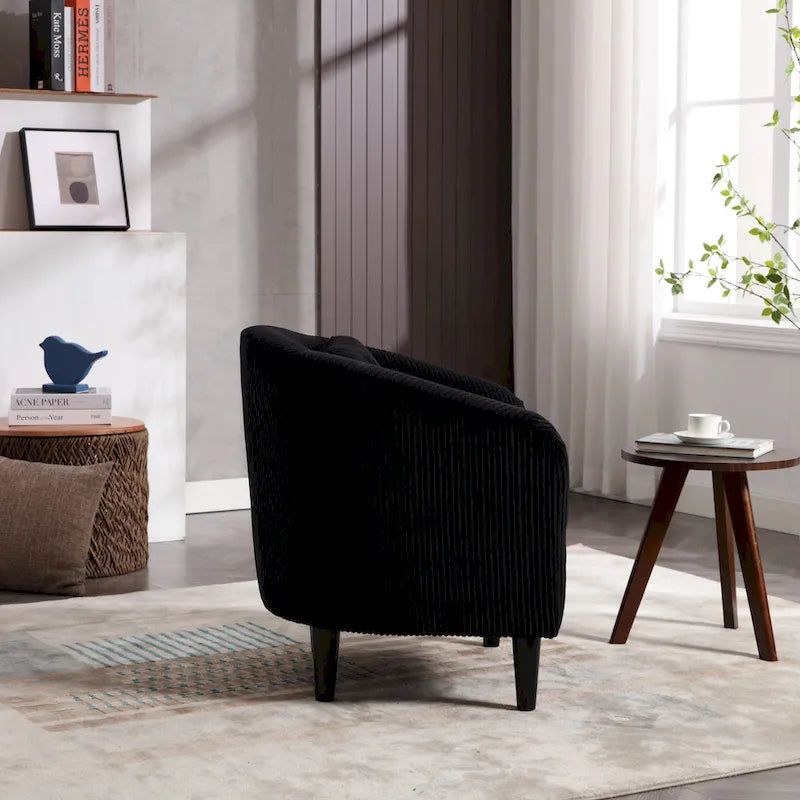 Fauteuil tonneau moderne de 24,8 po, rembourré, avec pieds en bois et coussins, pour le salon