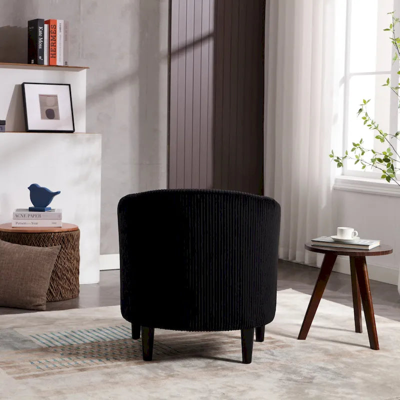 Fauteuil tonneau moderne de 24,8 po, rembourré, avec pieds en bois et coussins, pour le salon