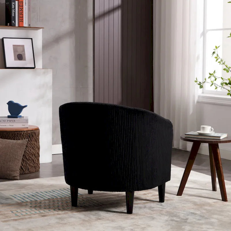 Fauteuil tonneau moderne de 24,8 po, rembourré, avec pieds en bois et coussins, pour le salon