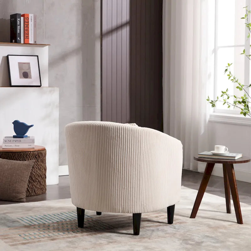 Fauteuil tonneau moderne de 24,8 po, rembourré, avec pieds en bois et coussins, pour le salon