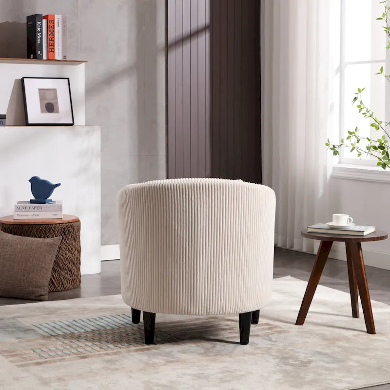 Fauteuil tonneau moderne de 24,8 po, rembourré, avec pieds en bois et coussins, pour le salon