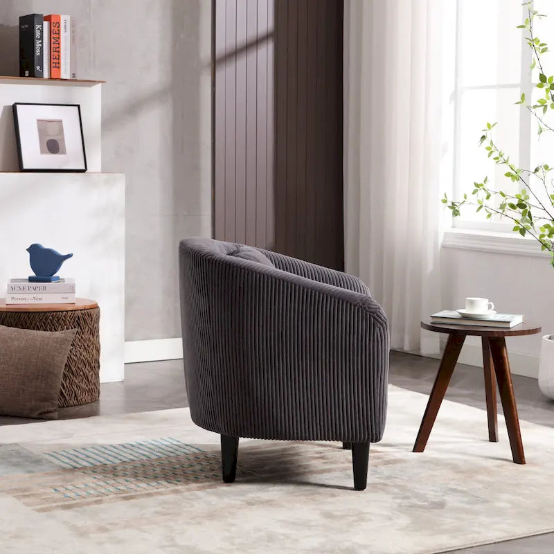 Fauteuil tonneau moderne de 24,8 po, rembourré, avec pieds en bois et coussins, pour le salon