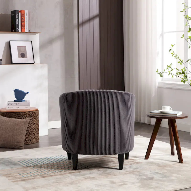 Fauteuil tonneau moderne de 24,8 po, rembourré, avec pieds en bois et coussins, pour le salon
