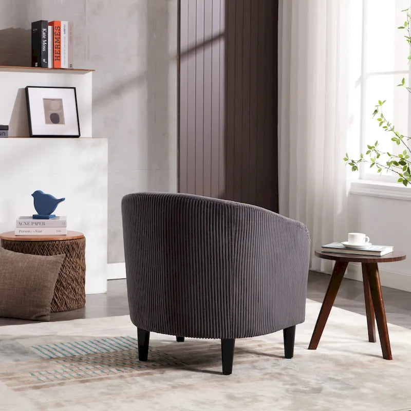 Fauteuil tonneau moderne de 24,8 po, rembourré, avec pieds en bois et coussins, pour le salon