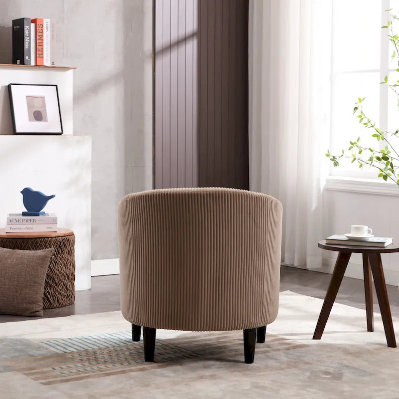 Fauteuil tonneau moderne de 24,8 po, rembourré, avec pieds en bois et coussins, pour le salon