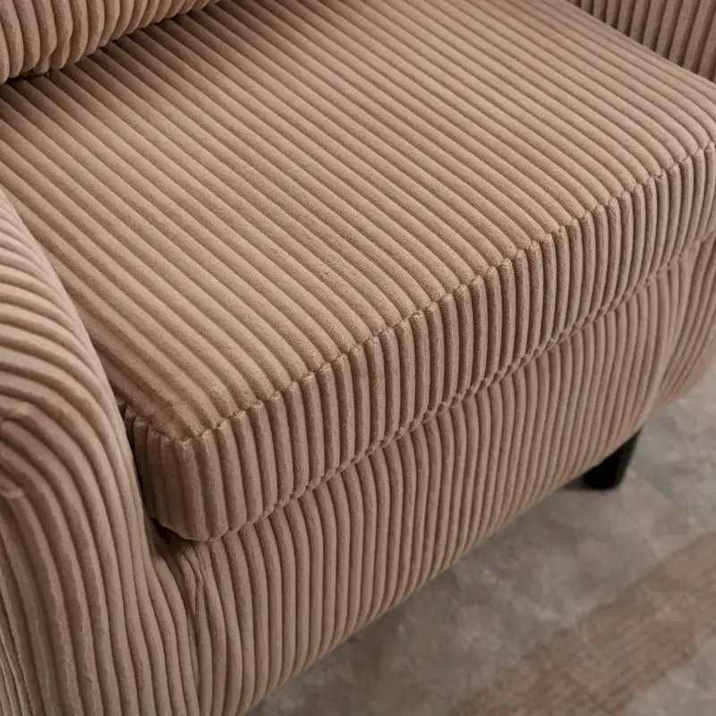 Fauteuil tonneau moderne de 24,8 po, rembourré, avec pieds en bois et coussins, pour le salon