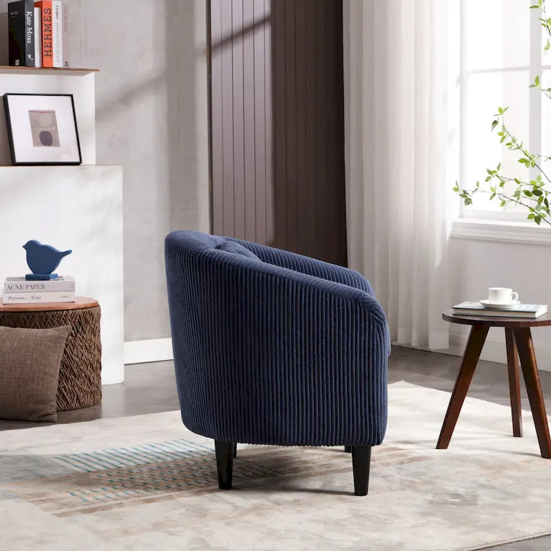 Fauteuil tonneau moderne de 24,8 po, rembourré, avec pieds en bois et coussins, pour le salon