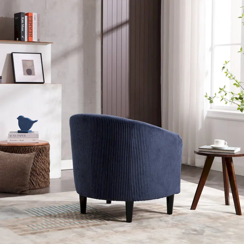 Fauteuil tonneau moderne de 24,8 po, rembourré, avec pieds en bois et coussins, pour le salon