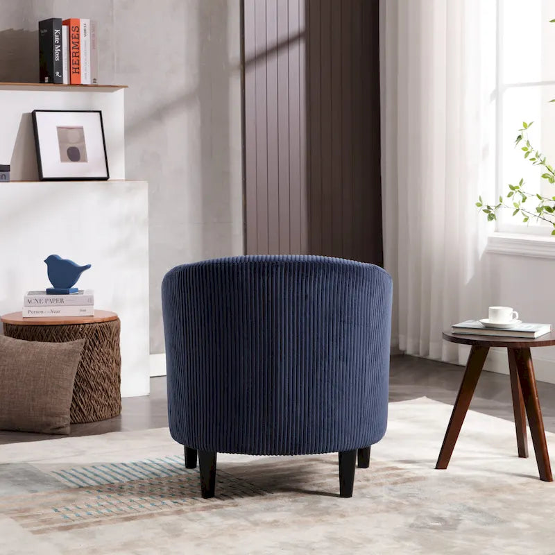 Fauteuil tonneau moderne de 24,8 po, rembourré, avec pieds en bois et coussins, pour le salon