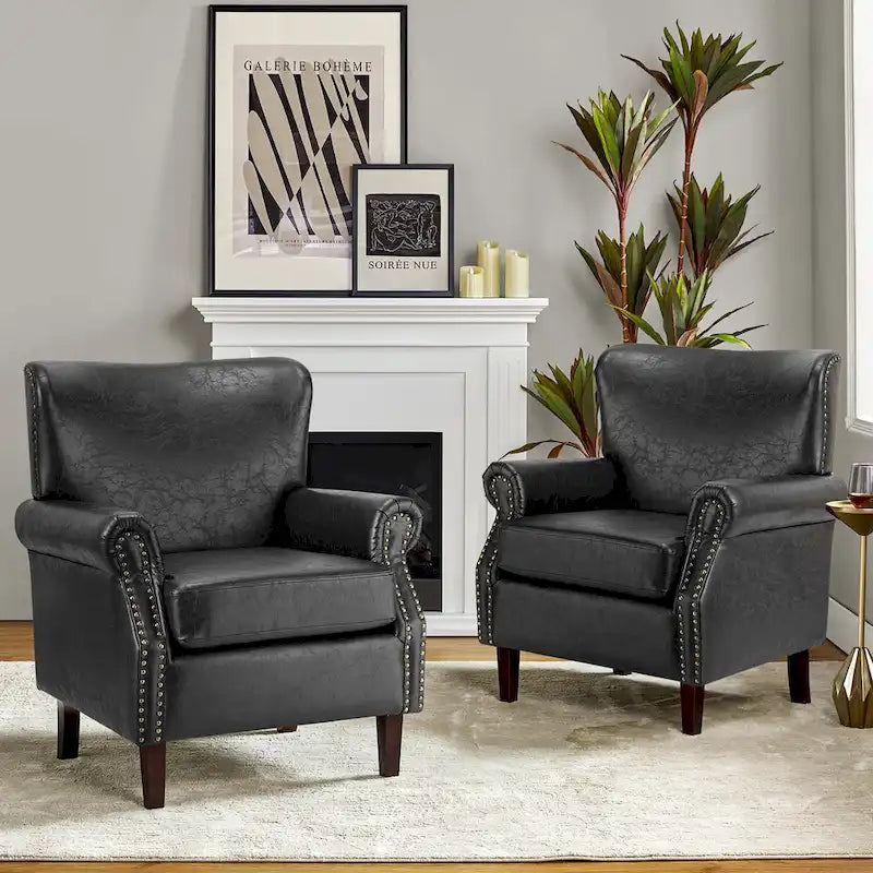 Fauteuil de transition végétalien à accoudoirs roulés - Lot de 2